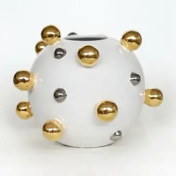 Round white vase with silver and gold bubbles handmade in Tuscany by ND Dolfi - Italy