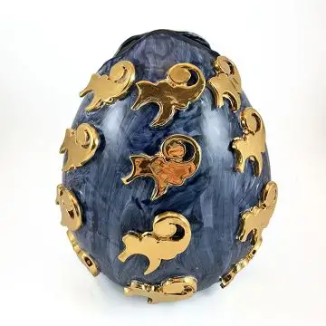 Italian blue vase with gold detail. Handmade by Rampini in Gubbio, Italy - main image