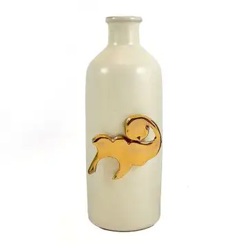 Italian white bottle with gold detail. Handmade by Rampini in Gubbio, Italy