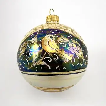 Italian Christmas ball ornament with bird handmade by Rampini in Gubbio, Italy