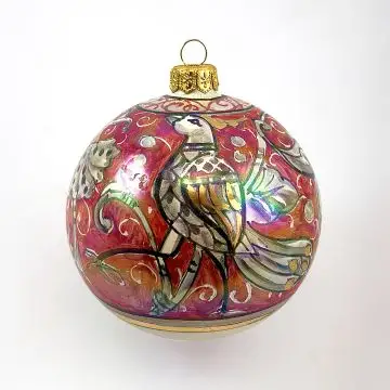 Italian Christmas ball ornament with bird handmade by Rampini in Gubbio, Italy