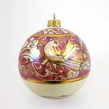 Italian Christmas ball ornament with bird handmade by Rampini in Gubbio, Italy