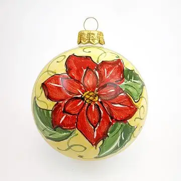 Italian Christmas ball ornament with poinsettia handmade by Rampini in Gubbio, Italy
