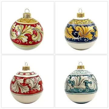 Set of 4 Italian Christmas ball ornaments handmade by Rampini in Gubbio, Italy