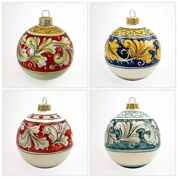Set of 4 Italian Christmas ball ornaments handmade by Rampini in Gubbio, Italy