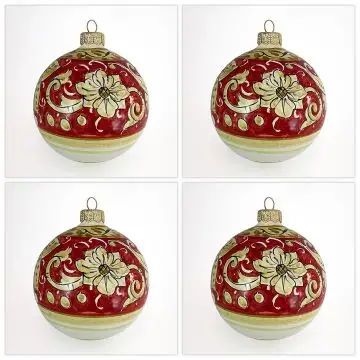 Set of 4 Italian Christmas ball ornaments handmade by Rampini in Gubbio, Italy