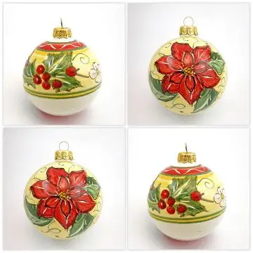 Set of 4 Italian Christmas ball ornaments handmade by Rampini in Gubbio, Italy