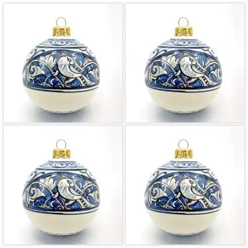 Set of 4 Italian Christmas ball ornaments handmade by Rampini in Gubbio, Italy