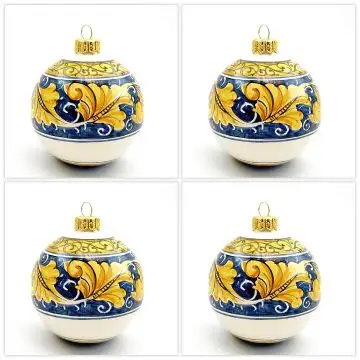 Set of 4 Italian Christmas ball ornaments handmade by Rampini in Gubbio, Italy