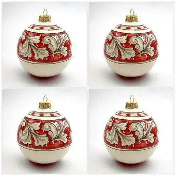 Set of 4 Italian Christmas ball ornaments handmade by Rampini in Gubbio, Italy
