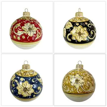 Set of 4 Italian Christmas ball ornaments handmade by Rampini in Gubbio, Italy