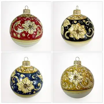 Set of 4 Italian Christmas ball ornaments handmade by Rampini in Gubbio, Italy