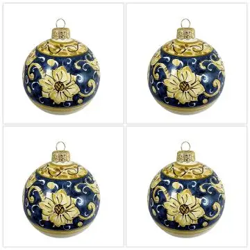 Set of 4 Italian Christmas ball ornaments handmade by Rampini in Gubbio, Italy