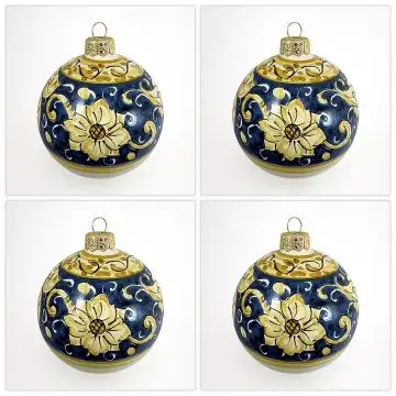 Set of 4 Italian Christmas ball ornaments handmade by Rampini in Gubbio, Italy
