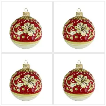 Set of 4 Italian Christmas ball ornaments handmade by Rampini in Gubbio, Italy