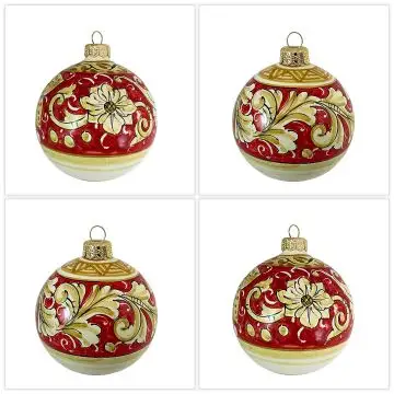 Set of 4 Italian Christmas ball ornaments handmade by Rampini in Gubbio, Italy