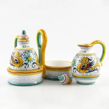 Raffaellesco Italian oil and vinegar set handmade by Fima in Deruta