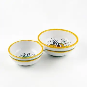 Raffaellesco Italian double olive bowl handmade by Fima in Deruta