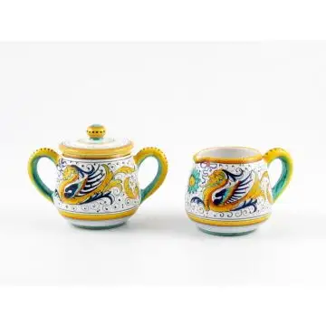 Raffaellesco Italian creamer & sugar set handmade by Fima in Deruta