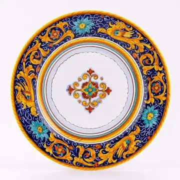 Deruta dinner plate from the Raffaellesco Blu collection, handmade by Antica Deruta - Italy
