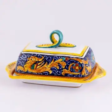 Deruta butter dish from the Raffaellesco Blu collection, handmade by Antica Deruta - Italy