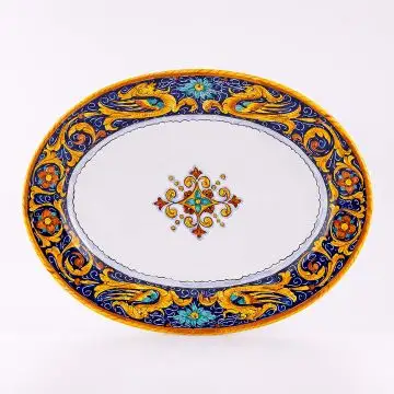 Deruta oval platter from the Raffaellesco Blu collection, handmade by Antica Deruta - Italy