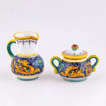 Deruta creamer & sugar set from the Raffaellesco Blu collection, handmade by Antica Deruta - Italy