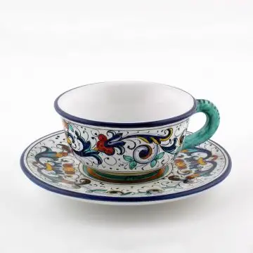 Ricco Deruta Blu Italian tea cup and saucer handmade by Fima in Deruta