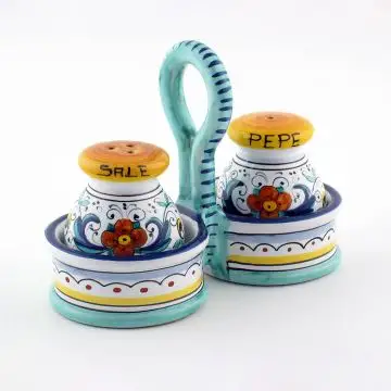 Ricco Deruta Blu Italian salt and pepper shakers set handmade by Fima in Deruta
