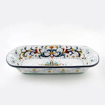 Ricco Deruta Blu Italian rectangular bowl handmade by Fima in Deruta
