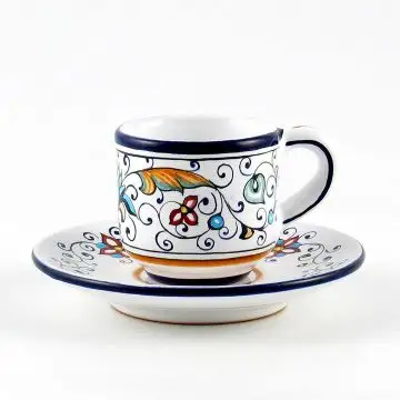 Rinascimento Italian espresso cup and saucer handmade by Fima in Deruta