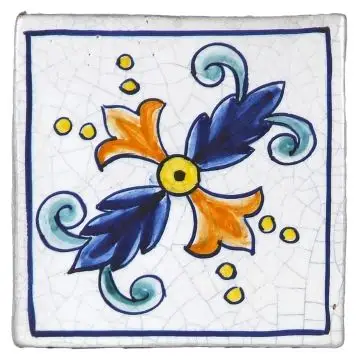Hand-painted Deruta tile AD16T Tradizione by Antica Deruta, Italy. The tile is entirely handcrafted.