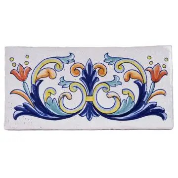 Hand-painted Deruta tile ro by Antica Deruta, Italy. The tile is entirely handcrafted.