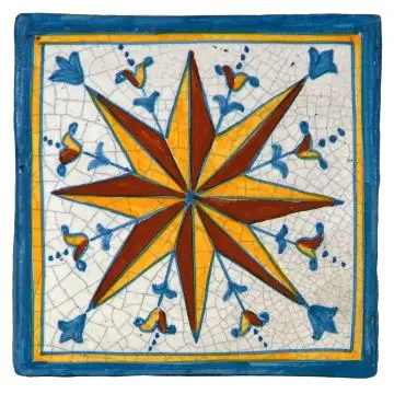 Hand-painted Deruta tile AD14 Tradizione by Antica Deruta, Italy. The tile is entirely handcrafted.

