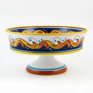 Italian footed fruit bowl from the Geometrico S3 Collection handmade by Eugenio Ricciarelli - Deruta, Rapallo, Amalfi