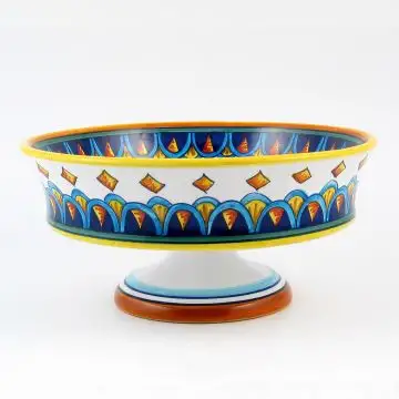 Italian footed fruit bowl from the Geometrico S5 Collection handmade by Eugenio Ricciarelli - Deruta, Rapallo, Amalfi