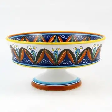 Italian footed fruit bowl from the Geometrico S7 Collection handmade by Eugenio Ricciarelli - Deruta, Rapallo, Amalfi