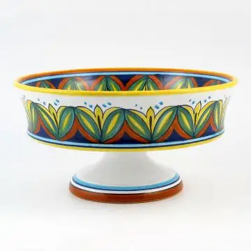 Italian footed fruit bowl from the Geometrico S8 Collection handmade by Eugenio Ricciarelli - Deruta, Rapallo, Amalfi