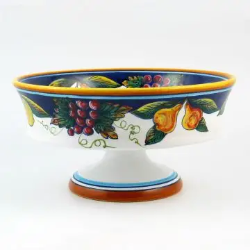 Italian footed fruit bowl from the Geometrico S9 Collection handmade by Eugenio Ricciarelli - Deruta, Rapallo, Amalfi