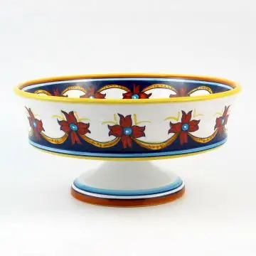 Italian footed fruit bowl from the Geometrico S10 Collection handmade by Eugenio Ricciarelli - Deruta, Rapallo, Amalfi