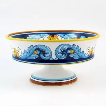 Italian footed fruit bowl from the Geometrico S11 Collection handmade by Eugenio Ricciarelli - Deruta, Rapallo, Amalfi