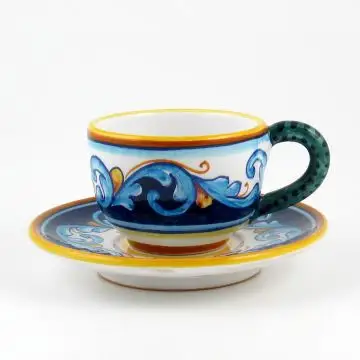 Italian tea cup and saucer from the Geometrico S12 Collection handmade by Eugenio Ricciarelli - Deruta, Rapallo, Amalfi