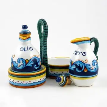 Italian oil and vinegar set from the Geometrico S12 Collection handmade by Eugenio Ricciarelli - Deruta, Rapallo, Amalfi