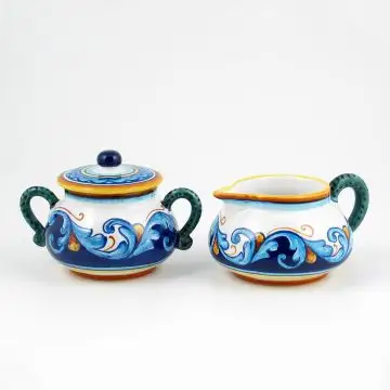Italian creamer & sugar set from the Geometrico S12 Collection handmade by Eugenio Ricciarelli - Deruta, Rapallo, Amalfi