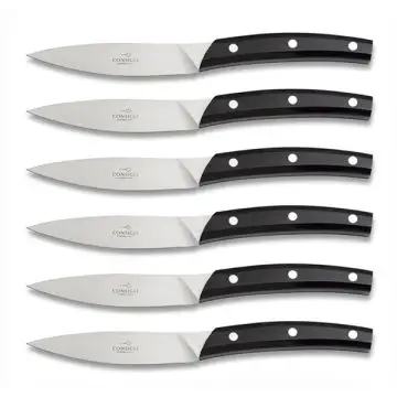 Falorni set of 6 steak knives with black resin handles handcrafted by Coltellerie Consigli in Scarperia, Italy