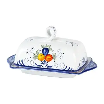Deruta butter dish from the Toscana Blu collection, handmade by Antica Deruta - Italy