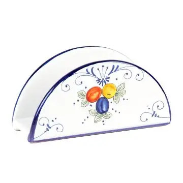 Deruta napkin holder from the Toscana Blu collection, handmade by Antica Deruta - Italy