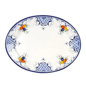 Deruta oval platter from the Toscana Blu collection, handmade by Antica Deruta - Italy