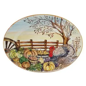 Italian oval platter Paesaggio from the Thanksgiving Collection handmade by Francesca Niccacci in Deruta