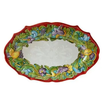 Italian oval platter Lilium from the Thanksgiving Collection handmade by Francesca Niccacci in Deruta
